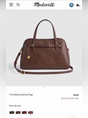 Madewell “The Belted Satchel Bag” in Rich Brown, NWOT